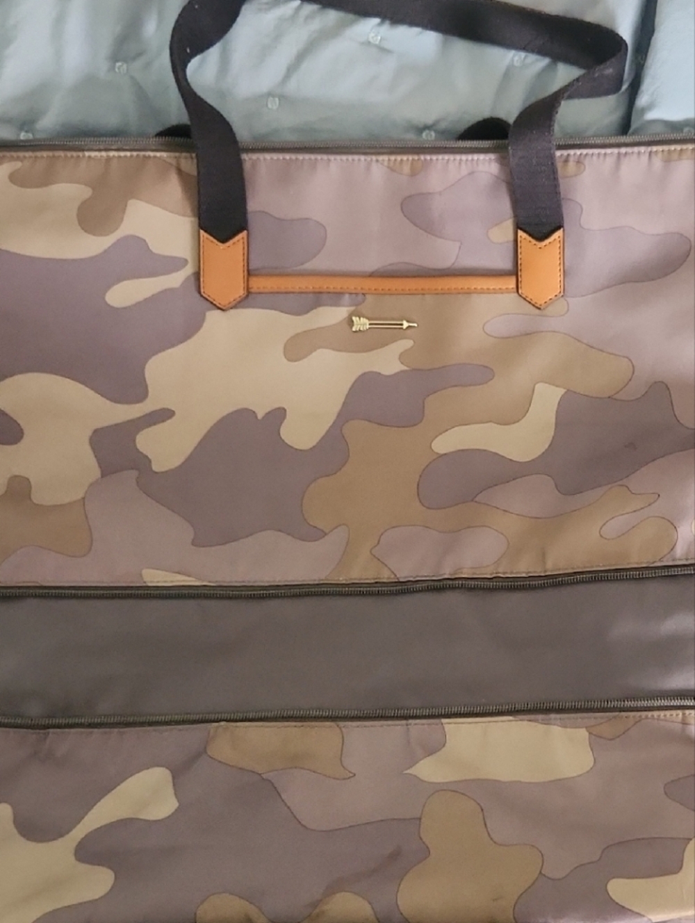 Womens Camouflage Tote Bag with Leather Trim